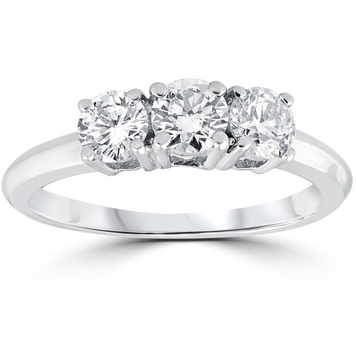1 Carat 3-Stone Diamond Engagement Ring Solitaire Round Cut 14k White Gold (G-H, I2-I3)