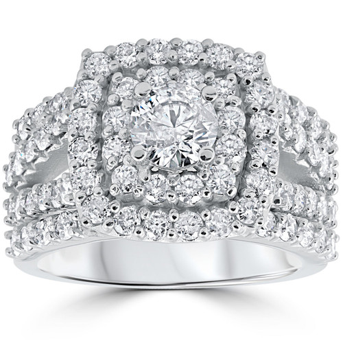 3 ct Diamond Engagement Wedding Cushion Halo Ring Set 10k White Gold (J-K, I2-I3) 3 ct Diamond Engagement Wedding Cushion Halo Ring Set 10k White Gold (J-K, I2-I3)