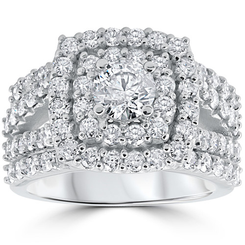 3 ct Diamond Engagement Wedding Double Cushion Halo Trio Ring Set 10k White Gold