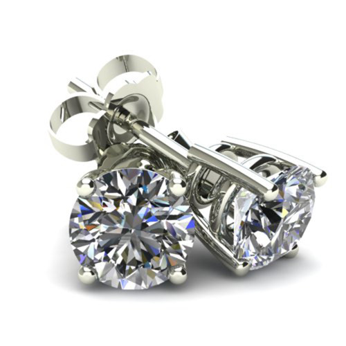 1/3Ct Round Brilliant Cut Natural Diamond Stud Earrings in 14K Gold Basket Setting (G-H, I2-I3)