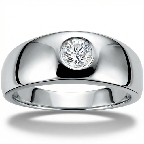 Mens 14k White Gold 1/2ct Solitaire Bezel Round Diamond Wedding Anniversary Ring (G-H, SI)