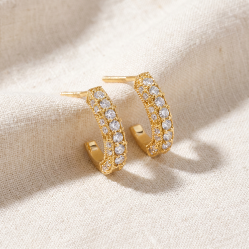 1/2ct Vintage Pave Hoops Womens Earrings 14K Yellow Gold (G-H, I2-I3)