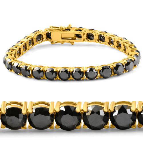 35Ct Black Diamond 14k Yellow Gold Women's Tennis Bracelet 7" (Black, I2-I3)
