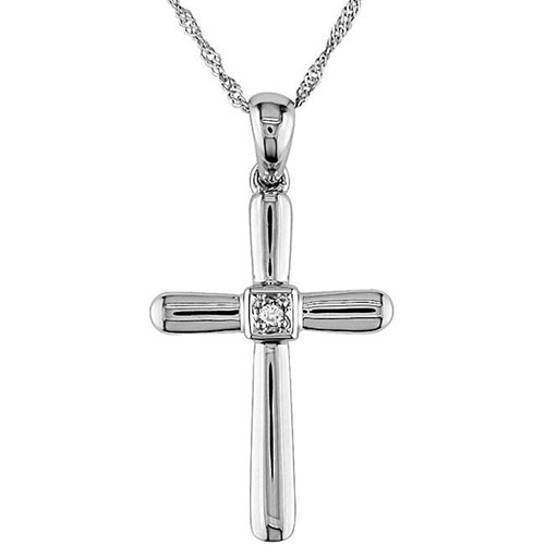 Diamond Cross Pendant Round Solitaire 10K White Gold (G-H, I2-I3) Diamond Cross Pendant Round Solitaire 10K White Gold (G-H, I2-I3)