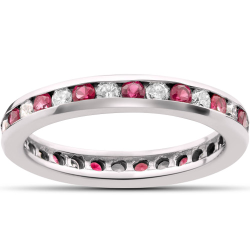 1 1/2ct Ruby & Diamond Eternity Ring 14K White Gold (G-H, I1)