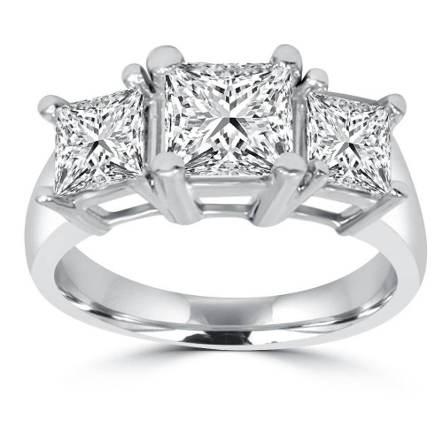 2ct Three Stone Princess Cut Diamond Engagement Ring 14K Gold Lab Grown (G-H, VS)