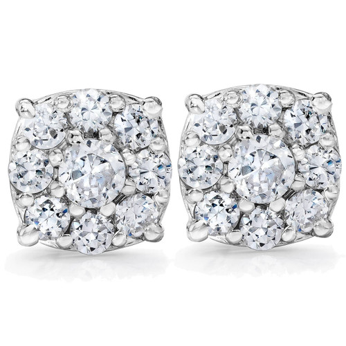 1 Carat Halo Diamond Studs 14K White Gold (H-I, I1)