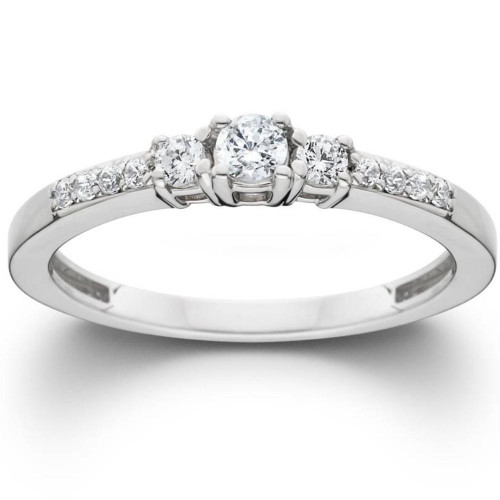1/2ct Three Stone Round Diamond Engagement Ring 14K White Gold (H-I, I2-I3)