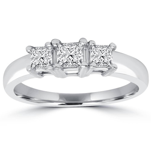 1ct Three Stone Diamond Ring 14K White Gold (H-I, SI)