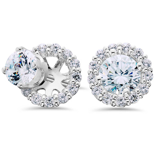 Women's 3/4ct Diamond Studs & Earring Halo Jackets Solid 14k White Gold (G-H, SI)