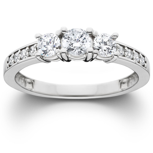 3/4ct Three Stone Round Diamond Engagement Ring 14K White Gold (H-I, SI) 3/4ct Three Stone Round Diamond Engagement Ring 14K White Gold (H-I, SI)