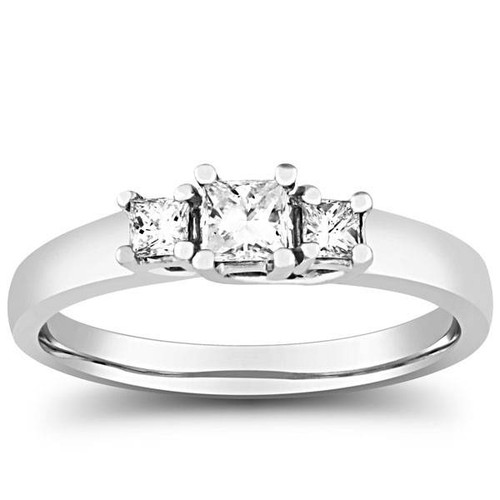 1/2ct Three Stone Princess Cut Diamond Ring 14K White Gold (H-I, I1)