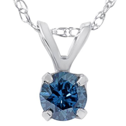 1/2ct Blue Diamond Solitaire Pendant 14K White Gold (Blue, I1)