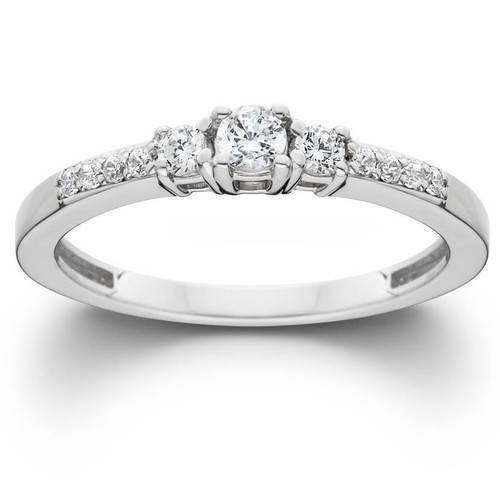 1/3ct Three Stone Round Diamond Engagement Ring 14K White Gold (H-I, I1)