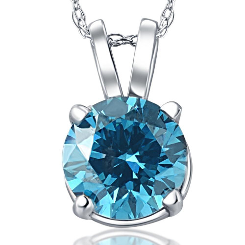 1 Ct Blue Diamond Solitaire Pendant 14K White Gold Lab Grown Necklace (Blue, VS)