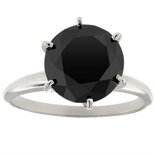3ct Black Diamond Solitaire Engagement Ring 14K White Gold (Black, )