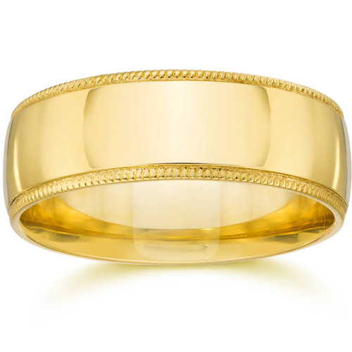 Milgrain Mens Wedding Band 14K Yellow Gold