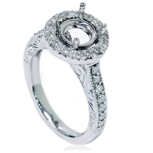 1/2ct Vintage Halo Diamond Ring Setting 14K White Gold (G-H, I1)