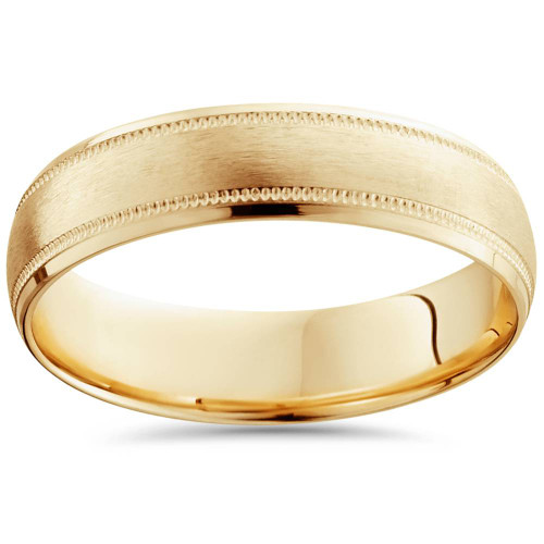 Mens  Brushed Comfort Fit Wedding Band 14k Yellow Gold