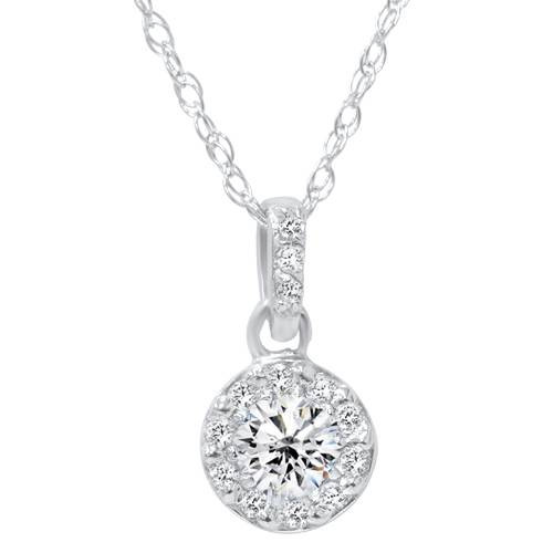 1/4ct Diamond Petite Halo Solitaire Pendant 14K White Gold (G-H, I1)