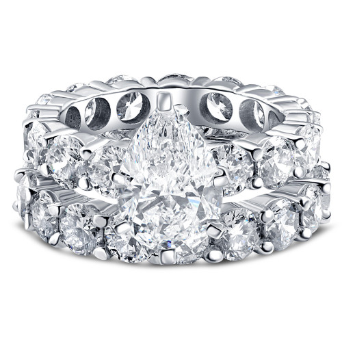 Certified 13Ct Pear Shape Diamond Eternity Wedding Ring Set 14k Gold Lab Grown (G-H, VS)