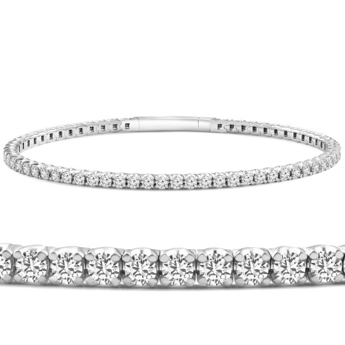 3Ct Round Diamond Flexible Oval Bangle Women's Bracelet 14k White Gold Lab Grown (F-G, VS)
