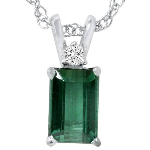 5/8ct Green Tourmaline & Diamond Solitaire Pendant 14K White Gold (G-H, I2-I3)