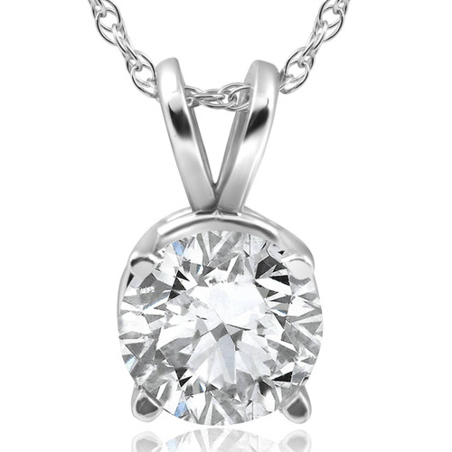 2CT Diamond Round Brilliant Solitaire Pendant & Chain 14k White Gold (H-I, I2-I3)