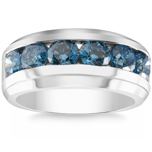 4Ct TW Blue Diamond Men's Ring 10k White Gold Lab Grown (Blue, VS) 4Ct TW Blue Diamond Men's Ring 10k White Gold Lab Grown (Blue, VS)