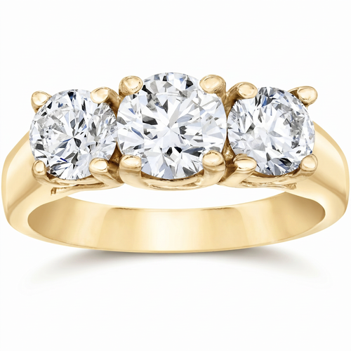 2ct Three Stone Diamond Engagement 14K Yellow Gold Ring (H-I, VS)