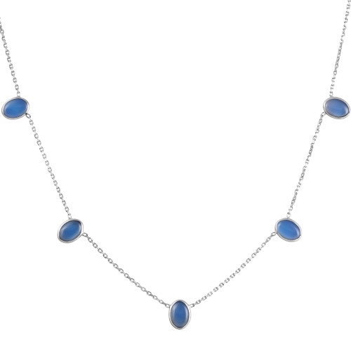 14k White Gold Blue Moonstone Station Necklace By The Yard Design 18" 14k White Gold Blue Moonstone Station Necklace By The Yard Design 18"