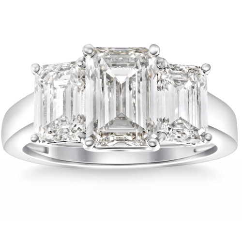 3.55Ct TW Emerald Cut Three Stone Engagement Ring 14k White Gold Lab Grown (G-H, VVS)