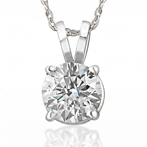 .90 Carat Solitaire Pendant Natural Diamond 14K White Gold Womens Necklace (H-I, I2-I3)