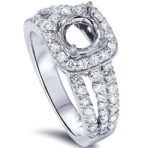 3/4ct Cushion Halo Diamond Engagement Ring Setting 14K White Gold (G-H, SI) 3/4ct Cushion Halo Diamond Engagement Ring Setting 14K White Gold (G-H, SI)