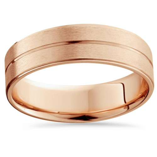 14K Rose Gold Mens Brushed Flat Wedding Band 6mm 14K Rose Gold Mens Brushed Flat Wedding Band 6mm