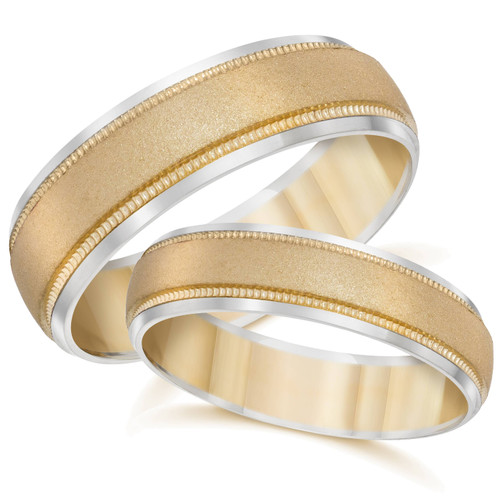 Gold Matching His Hers Two Tone Wedding Band Ring Set