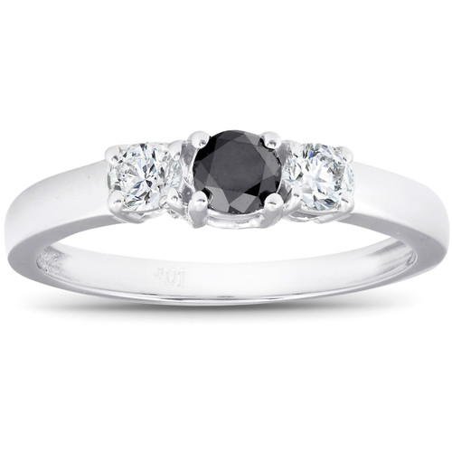 1/2ct Black & White Diamond 3-Stone Engagement Ring 10K White Gold (G-H, I2-I3)