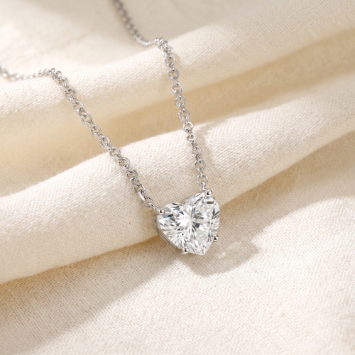 Certified 3Ct Heart Solitaire Diamond Pendant Necklace 14k Gold Lab Grown (G-H, VS)
