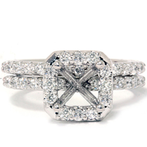 3/4ct Pave Halo Diamond Ring Set 14K White Gold (G-H, I1)