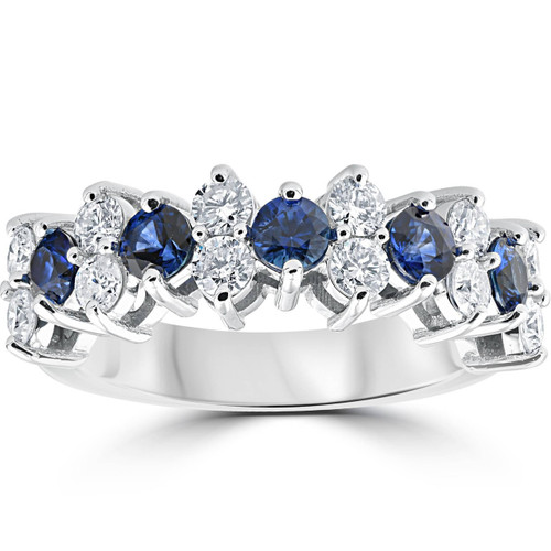 2 1/2Ct Blue Sapphire & Diamond Wedding Ring 14k White Gold Lab Grown (F-G, VS) 2 1/2Ct Blue Sapphire & Diamond Wedding Ring 14k White Gold Lab Grown (F-G, VS)