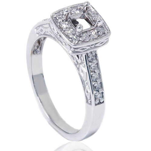 1/4ct Vintage Semi Mount Engagement Ring 14K White Gold (G/H, VS2-SI1)