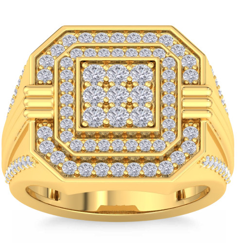 1 3/4Ct Men's Diamond Square Multi-Diamond Double Octagon Frame Ring Yellow Gold (G-H, I1)