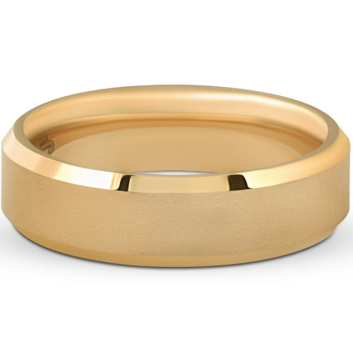Mens Gold Plated Tungsten Ring 6mm Comfort Fit Brushed Beveled Edge Wedding Band Mens Gold Plated Tungsten Ring 6mm Comfort Fit Brushed Beveled Edge Wedding Band