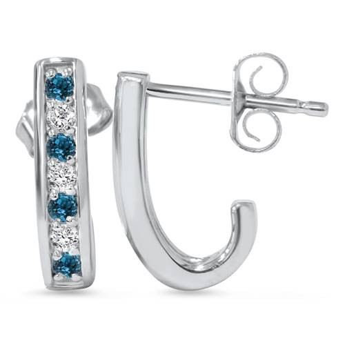 1/3ct Blue & White Diamond Hoops 14K White Gold (G-H, I1)