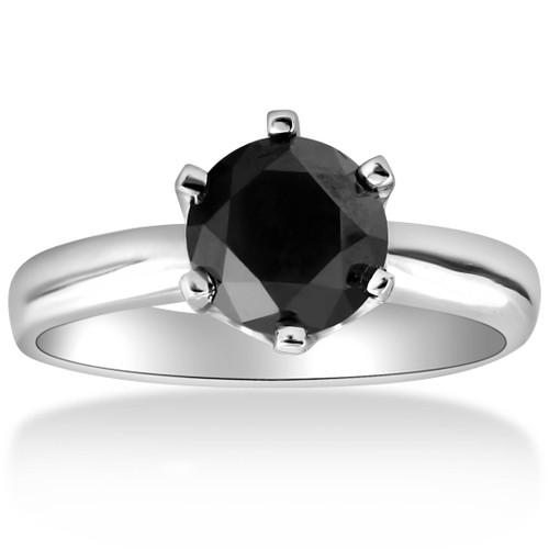 1ct Round Black Solitaire Diamond White Gold Engagement Ring (Black, )