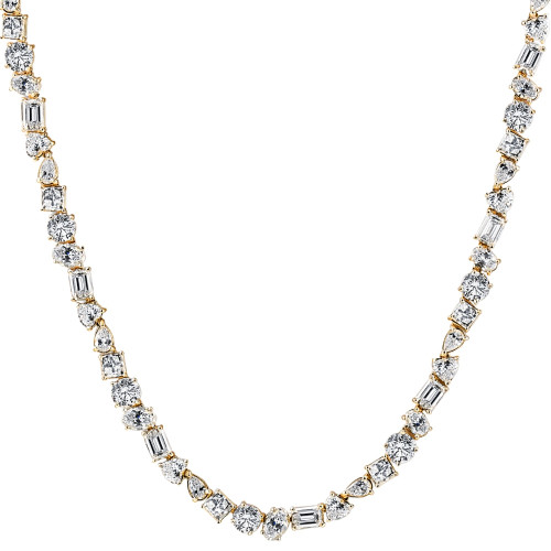 45Ct Fancy Diamond Multi Shape Tennis Necklace 14k Gold Lab Grown (F-G, VS2-SI1)
