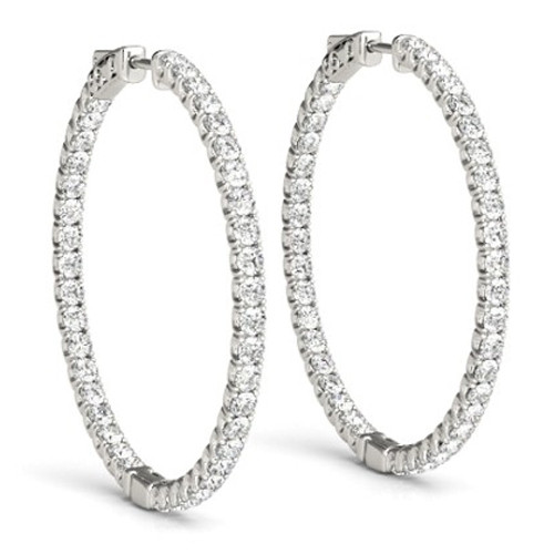 1.80 Ct ct Diamond Inside Outside Hoops Vault Lock 14K White Gold 30mm Tall (G-H, VS)
