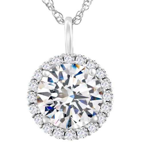 Certified 3 1/2Ct Halo Diamond Pendant 14k Gold Women's Necklace Lab Grown (G-H, VS2-SI1)