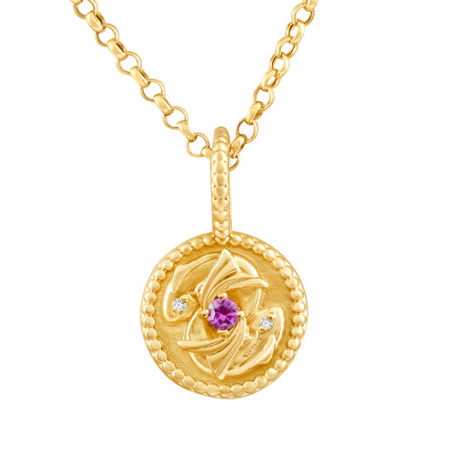10K Yellow Pink Sapphire & Diamond Pisces Charm Pendant Women's Necklace 19mm (G-H, VS)