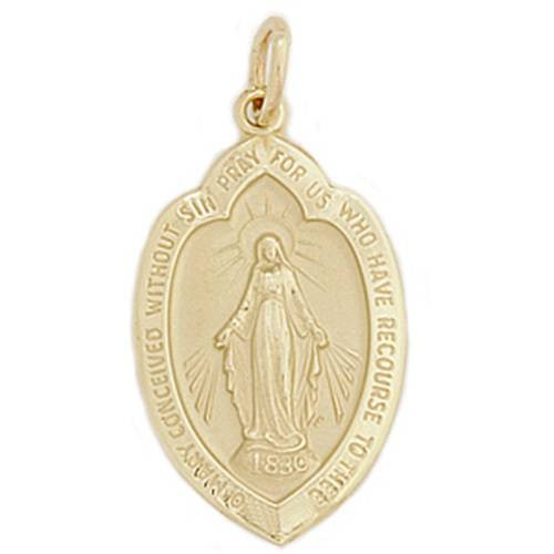 Yellow Gold 14K Miraculous Mary Religious Pendant Yellow Gold 14K Miraculous Mary Religious Pendant